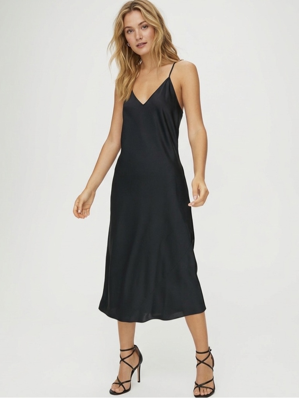 Aritzia Wilfred Only Satin Slip Midi Dress Black XS Cowl LBD Cocktail Evening